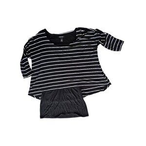 White House Black Market Womens Striped 3/4 Sleeve Black & White Tunic Top M